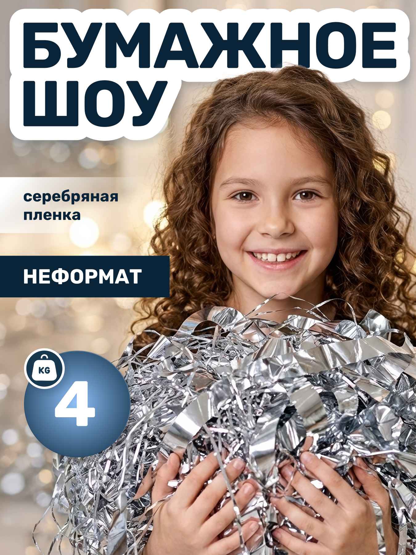 Серебряная пленка бумага для бумажного шоу 4 кг неформат